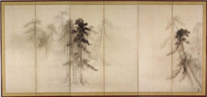 日本 长谷川等伯-《松林图》屏风1高清作品 74x158