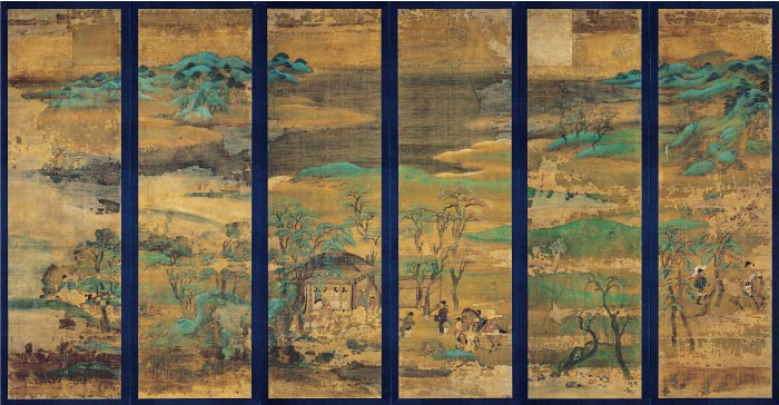 日本 《山水屏风》高清作品  每扇146.4x42