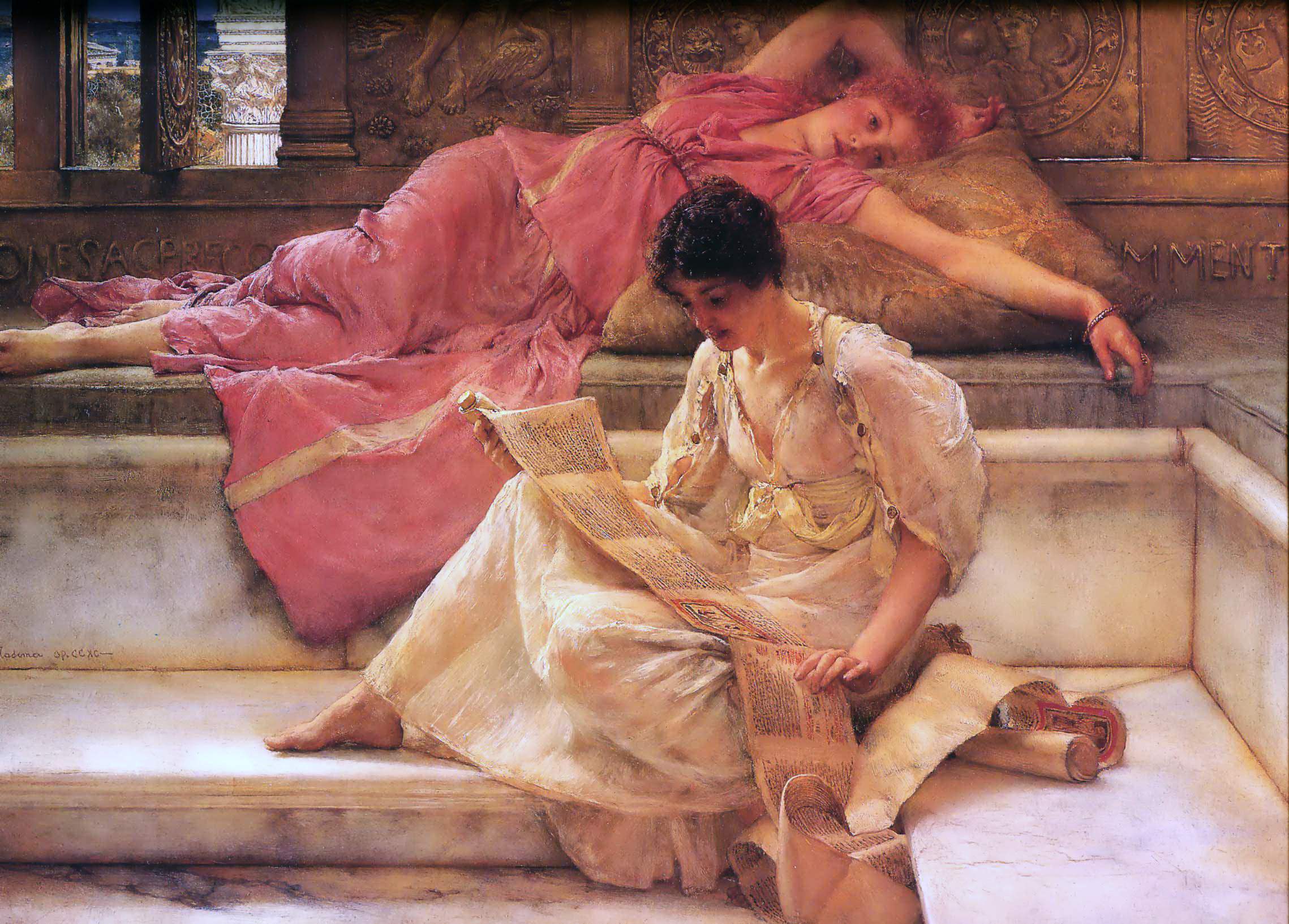 劳伦斯·阿尔玛·塔德玛（Lawrence Alma-Tadema)高清油画-最喜爱的诗人 Favourite Poet