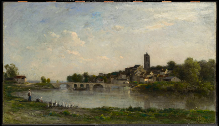查尔斯·弗朗索瓦·杜比尼（Charles-Francois Daubigny）高清作品-佩桑和奥伊斯河畔博蒙特之间的桥梁