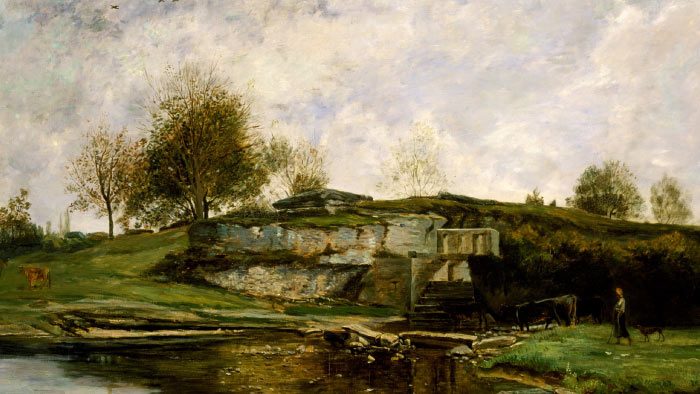 查尔斯·弗朗索瓦·杜比尼（Charles-Francois Daubigny）高清作品-Sluice in the Optevoz Valley