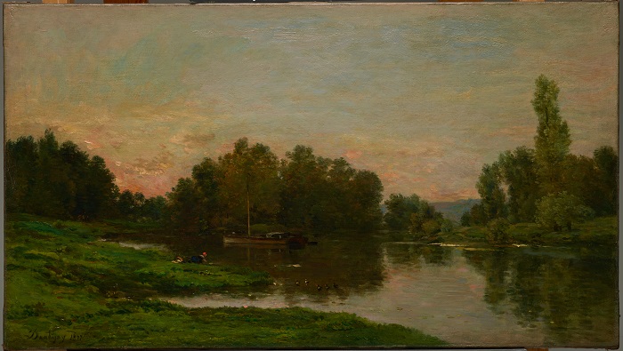 查尔斯·弗朗索瓦·杜比尼（Charles-Francois Daubigny）高清作品-瓦兹河畔沃岛的画家驳船