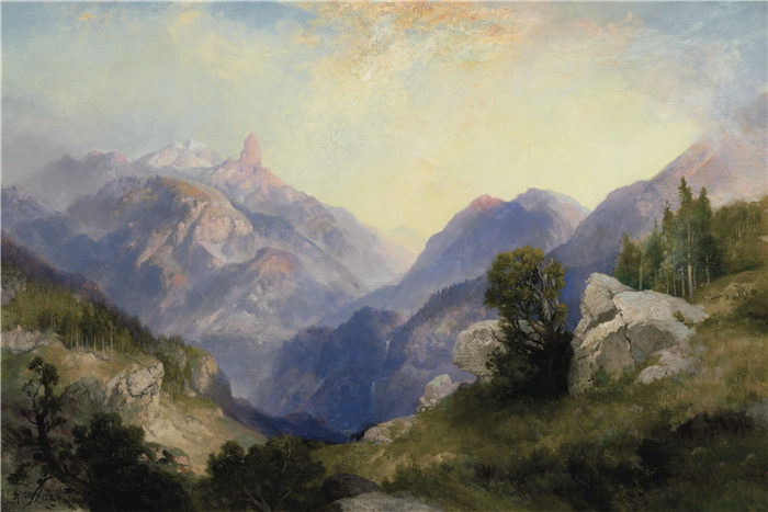 托马斯·莫兰（Thomas Moran）油画高清下载-索引峰，怀俄明州黄石公园