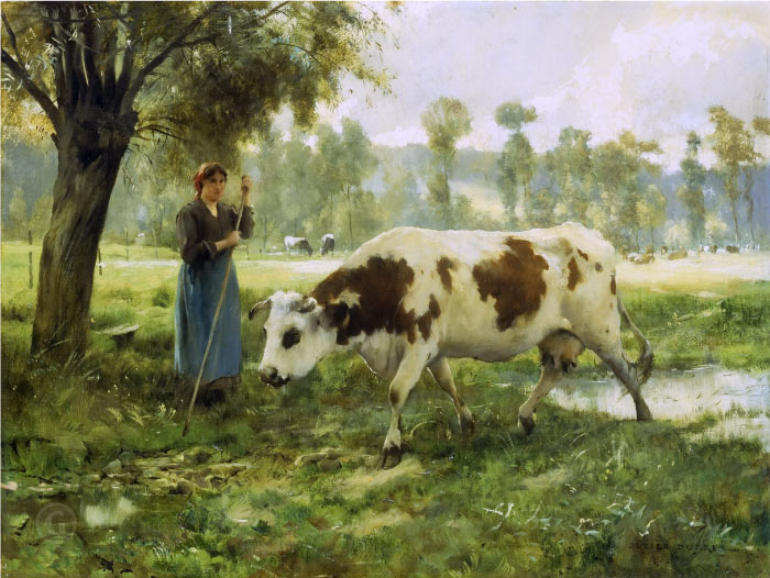 朱利安·杜普雷（Julien Dupré，法国画家）高清作品-牧场上的奶牛