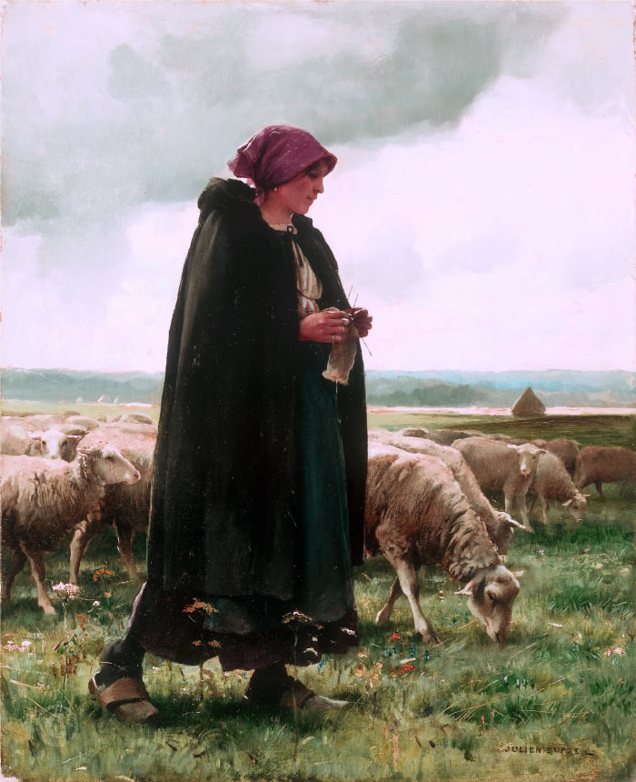 朱利安·杜普雷（Julien-Dupré，法国画家）高清作品-牧羊女和她的羊群