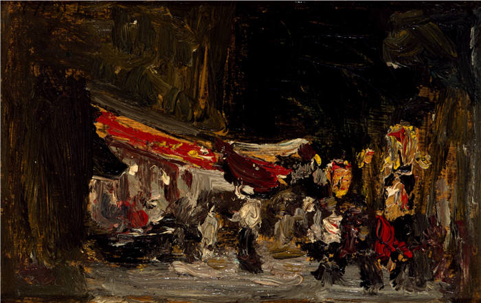 罗伯特·亨利（Robert Henri，美国画家）作品-木板路上的夜晚