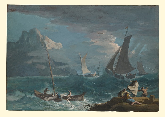 马可·里奇（Marco Ricci）-暴风雨中的渔船，约1715年