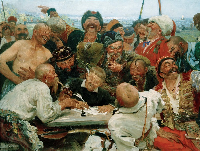 伊利亚·列宾（ Ilya Repin）高清油画作品-哥萨克给土耳其苏丹写了一封信
