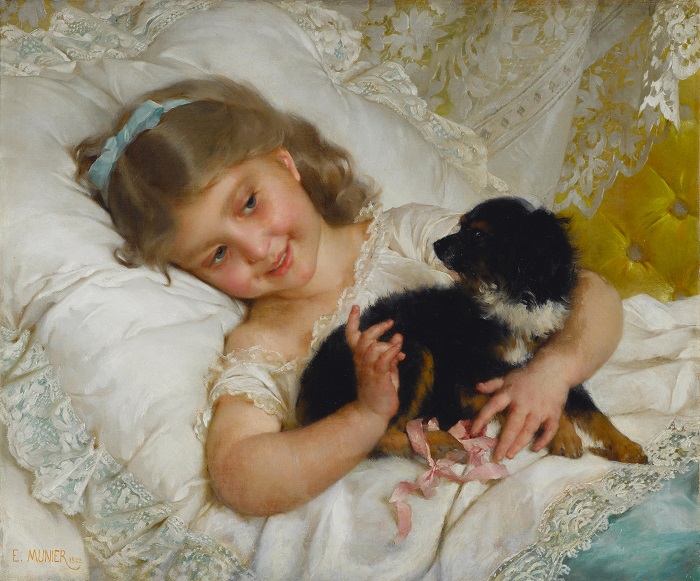 埃米尔·穆尼尔(Émile Munier，法国画家)高清油画作品-《 她最好的朋友（1882）》