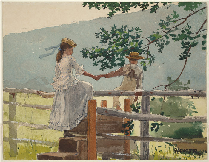 温斯洛·荷马 (Winslow Homer)超清作品-On the Stile 在阶梯上