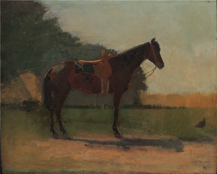 温斯洛·荷马 (Winslow Homer)超清作品-农场院子里的鞍马(1870-1875)