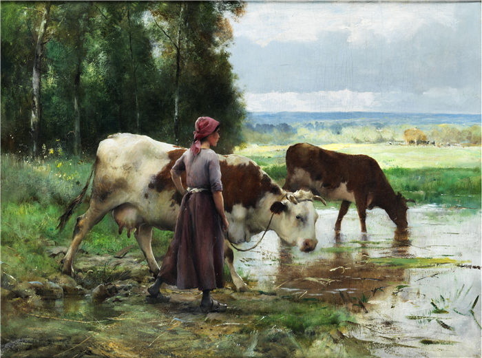 朱利安·杜普雷（Julien Dupré）作品-年轻女子与牛