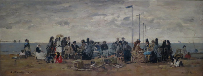 欧仁·布丁（Eugène Boudin）高清作品-《特鲁维尔海滩》，1871年