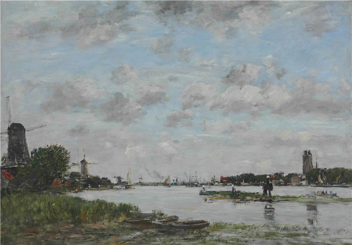 欧仁·布丁（Eugène Boudin）高清作品-Dordrecht, la meuse