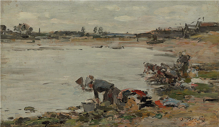 欧仁·布丁（Eugène Boudin）高清作品-Laveuses au bord de la Touques