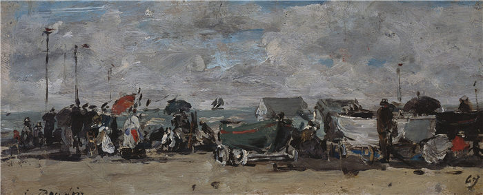 欧仁·布丁（Eugène Boudin）高清作品-特鲁维尔海滩，1867年