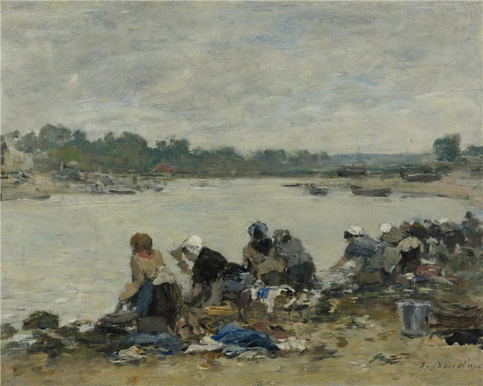 欧仁·布丁（Eugène Boudin）高清作品-图尔克斯的洗衣妇女