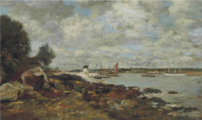 欧仁·布丁（Eugène Boudin）高清作品-海湾边缘的海岸