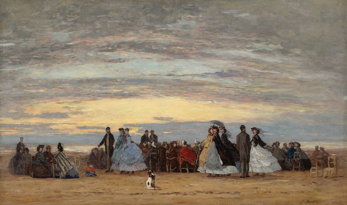 欧仁·布丁(Eugène Boudin)高清作品-维勒维尔海滩 1864