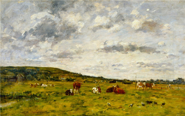 欧仁·布丁（Eugène Boudin）高清作品-奶牛不吃草