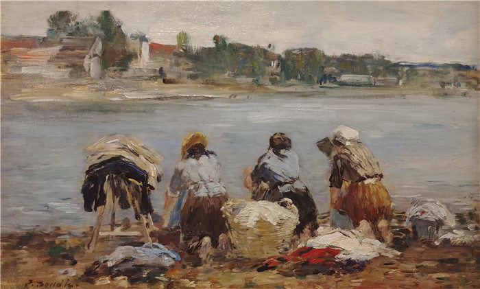 欧仁·布丁（Eugène Boudin）高清作品-图克河畔的洗衣妇女，1888年