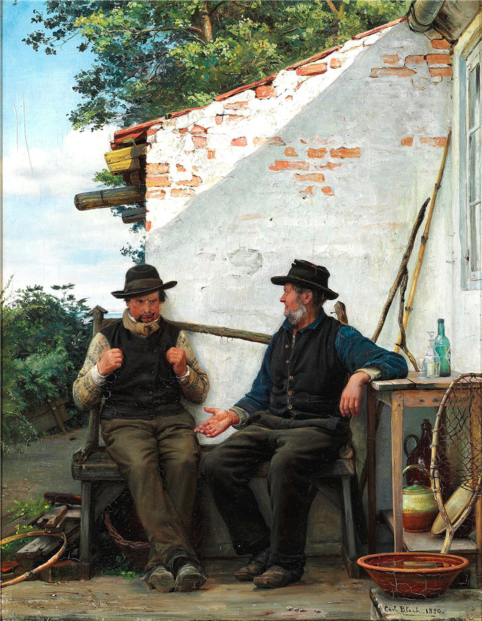 卡尔·布洛赫（Carl Bloch）高清作品下载-两个渔夫的对话（1880）
