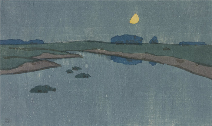 亚瑟·韦斯利·道 (Arthur Wesley Dow)高清风景油画下载-沼泽溪