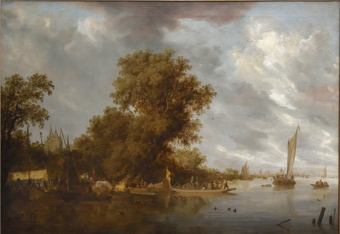 萨洛蒙·凡·雷斯达尔(Salomon van Ruysdael)油画-阿纳姆的河景