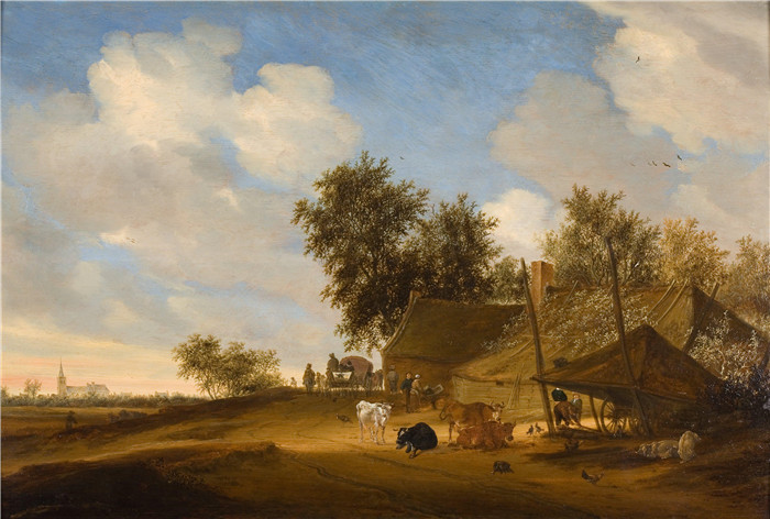 萨洛蒙·凡·雷斯达尔(Salomon van Ruysdael)油画-带农场的景观