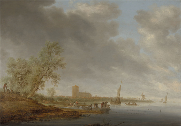 萨洛蒙·凡·雷斯达尔(Salomon van Ruysdael)油画-纳登河景观