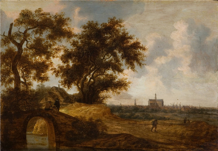 萨洛蒙·凡·雷斯达尔(Salomon van Ruysdael)油画-风景与人物（1667）