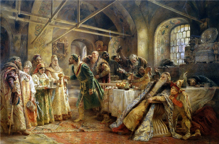 康斯坦丁·马科夫斯基（ Konstantin Makovsky）油画下载-《接吻仪式》