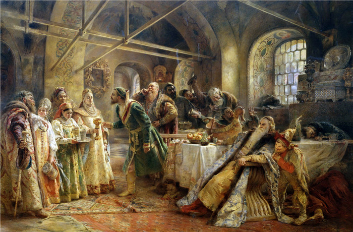 康斯坦丁·马科夫斯基( Konstantin Makovsky)油画下载-《接吻仪式》