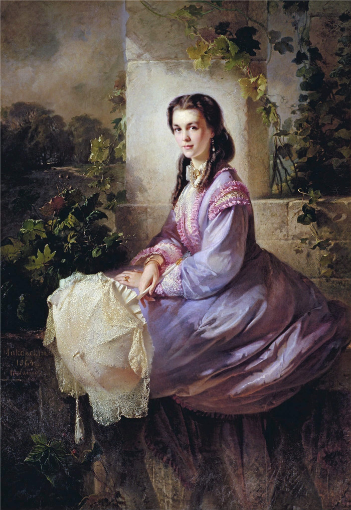 康斯坦丁·马科夫斯基（ Konstantin Makovsky）油画下载-斯特罗加诺娃伯爵夫人肖像