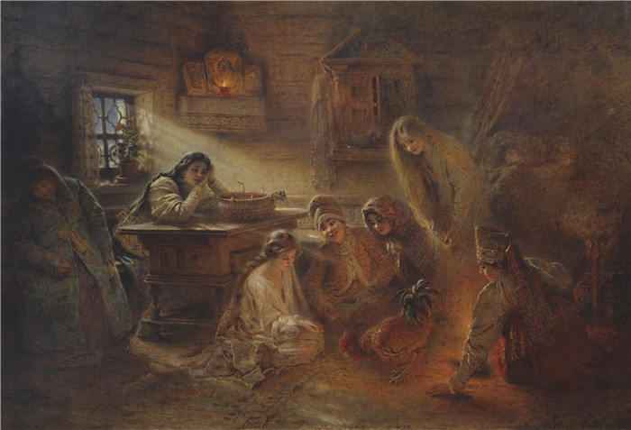 康斯坦丁·马科夫斯基（ Konstantin Makovsky）油画下载-圣诞节占卜
