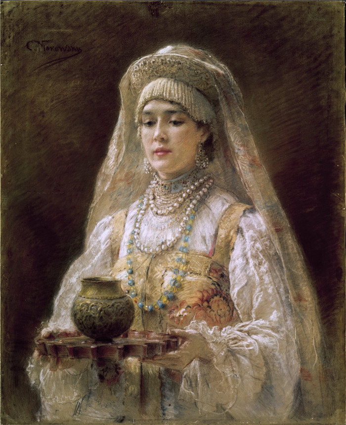 康斯坦丁·马科夫斯基（ Konstantin Makovsky）油画下载-A Cup of Honey