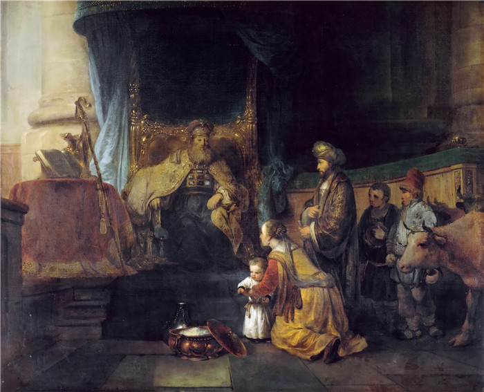 赫布兰德·范德·埃克豪特(Gerbrand van den Eeckhout)高清油画作品-Hannah和她的丈夫把他们的儿子Samuel献给大祭司Eli