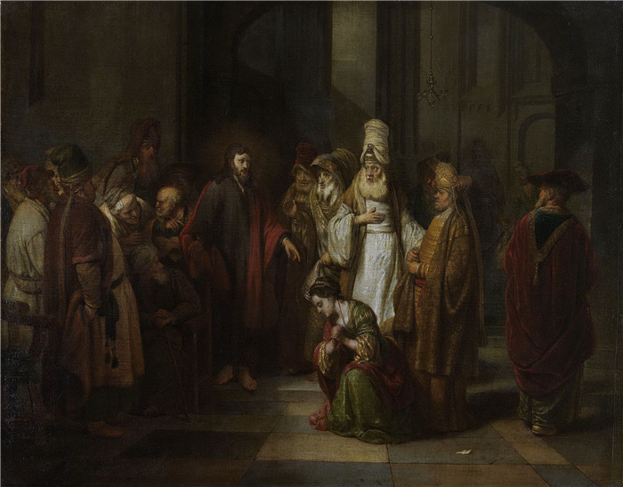 赫布兰德·范德·埃克豪特(Gerbrand van den Eeckhout)高清油画作品-基督与奸妇，1650-1674