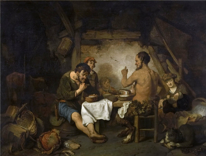赫布兰德·范德·埃克豪特(Gerbrand van den Eeckhout)高清油画作品-从艾索普寓言看农夫与撒旦的故事
