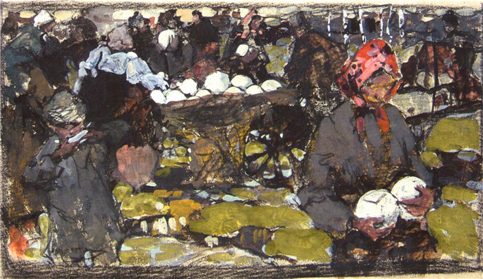 尼古拉·费欣(Nicolai Fechin)高清作品-Капустница. Эскиз (1909) 2