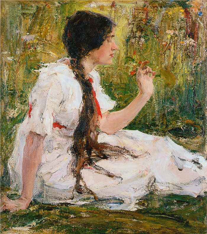 尼古拉·费欣(Nicolai Fechin)高清作品-Весна в степи (Портрет А.Н.Фешиной) (1913)