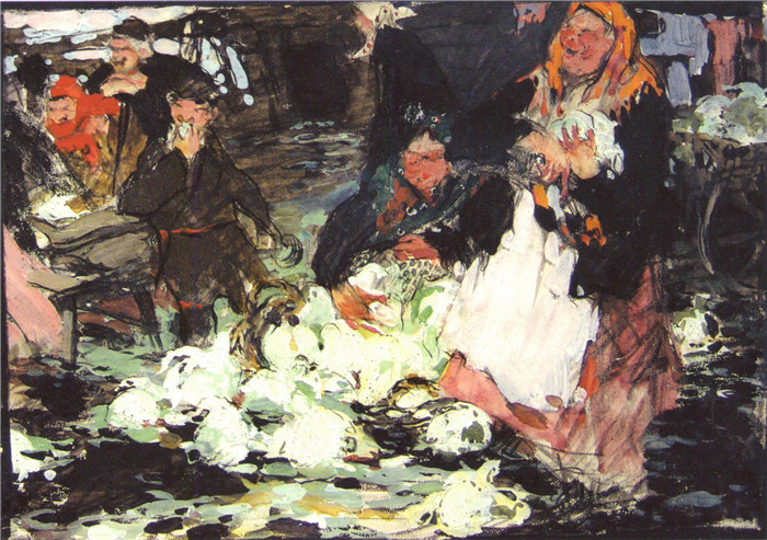 尼古拉·费欣(Nicolai Fechin)高清作品-Капустница. Эскиз (1909)