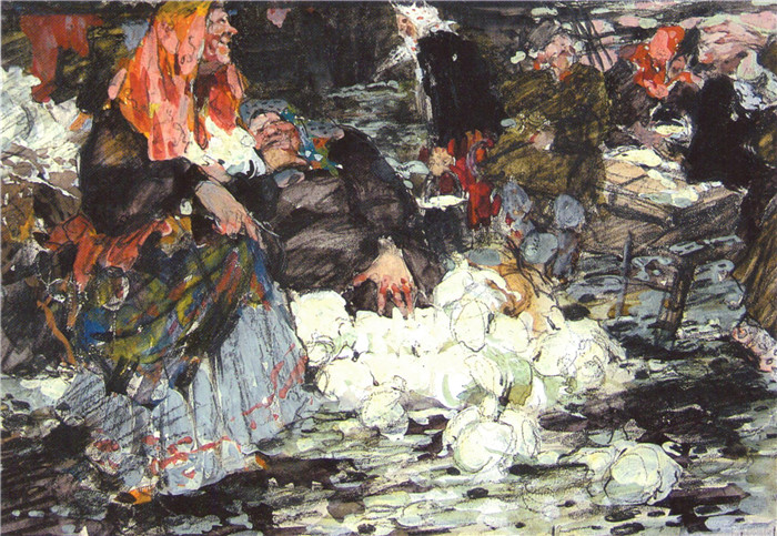 尼古拉·费欣(Nicolai Fechin)高清作品-  卷心菜 Капустница. Эскиз (1909) 3
