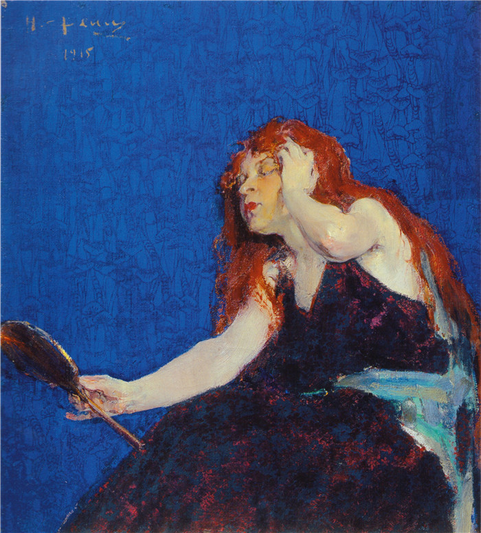 尼古拉·费欣(Nicolai Fechin)高清作品-Женщина с зеркалом (1915)