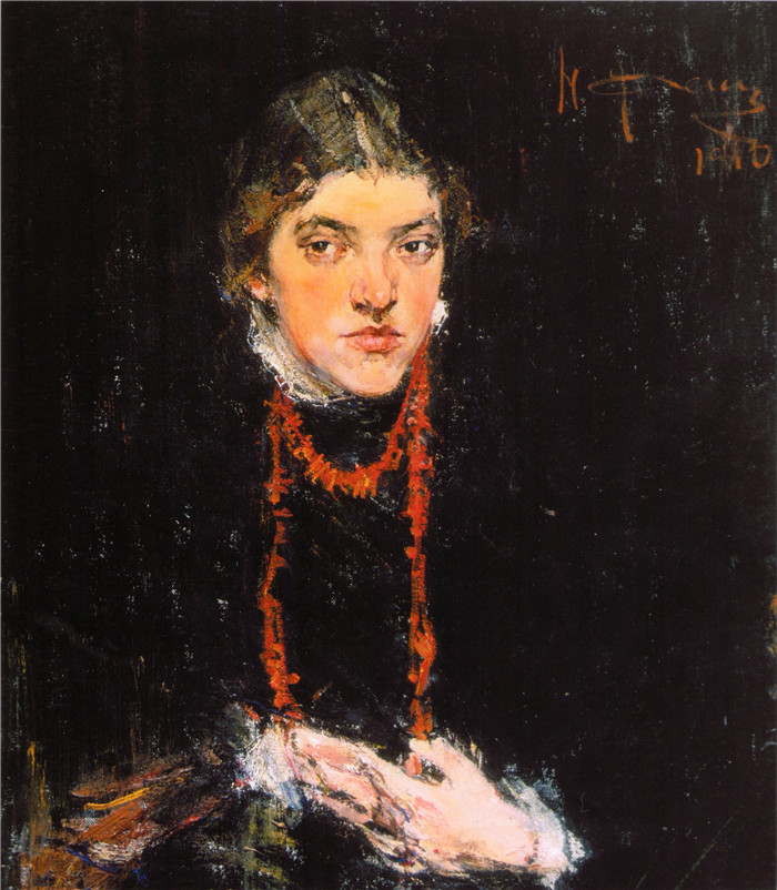 尼古拉·费欣(Nicolai Fechin)高清作品-珊瑚珠 Коралловые бусы (Портрет Александры Белькович) (1910)