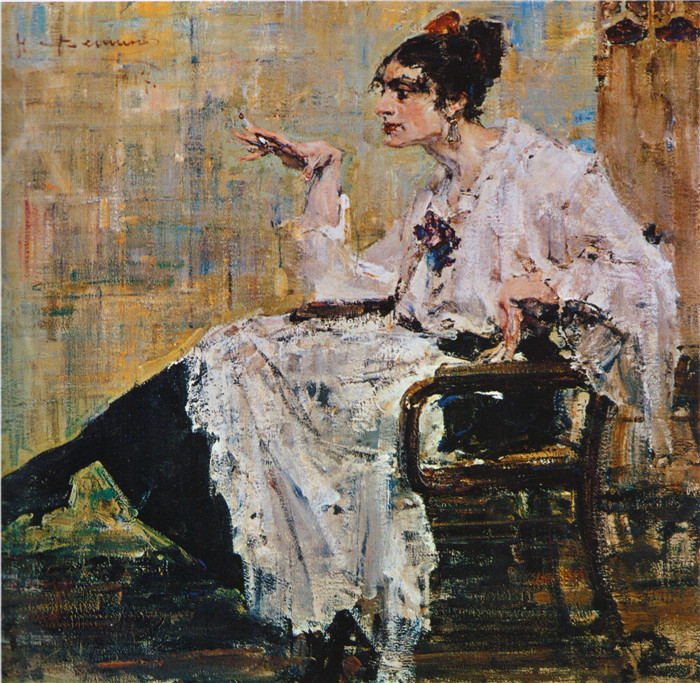 尼古拉·费欣(Nicolai Fechin)高清作品-Женщина с сигаретой (1917)
