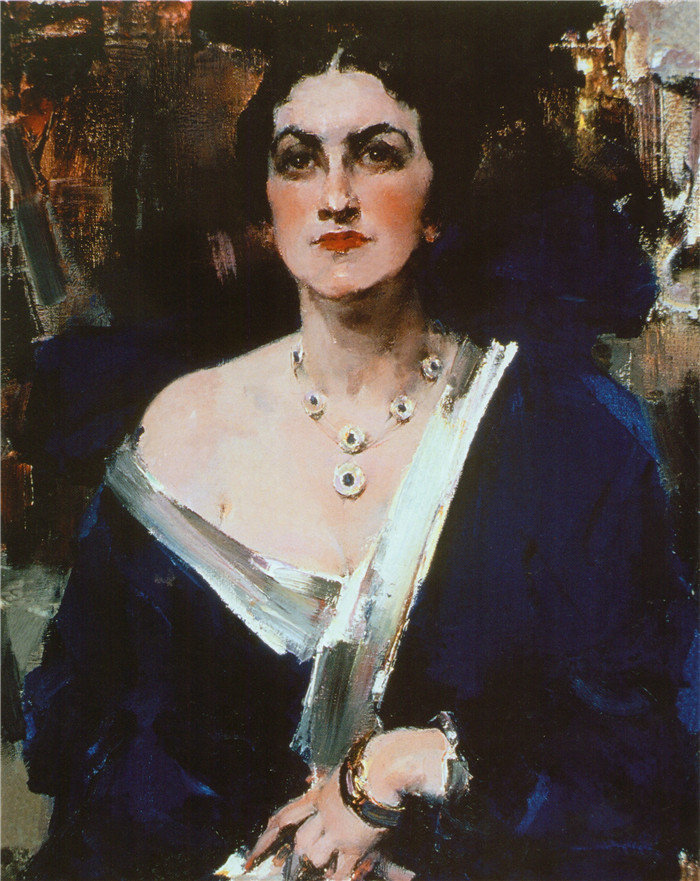 尼古拉·费欣(Nicolai Fechin)高清作品-Дама в синем (1923—1926)