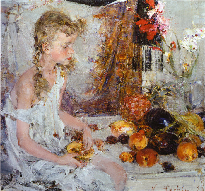 尼古拉·费欣(Nicolai Fechin)高清作品-Моя дочь Ия (Ия с дыней) (1923)