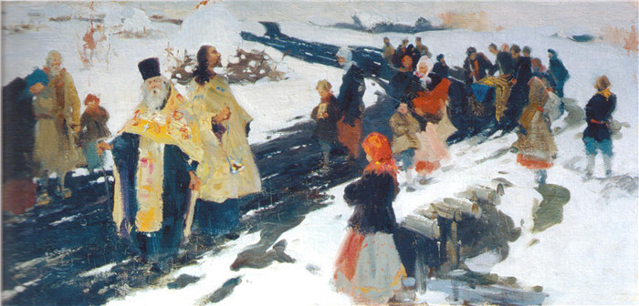 尼古拉·费欣(Nicolai Fechin)高清作品-Молебен. Эскиз (1900-е)