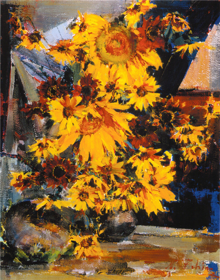 尼古拉·费欣(Nicolai Fechin)高清作品-Натюрморт с подсолнухами (1934—1955)